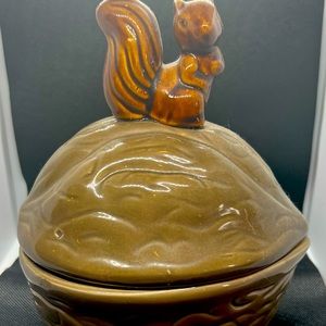 Vintage Squirrel on Walnut Candy Dish